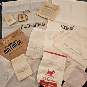 12 branded drawstring dust bags (cotton, muslin, burlap, etc.)